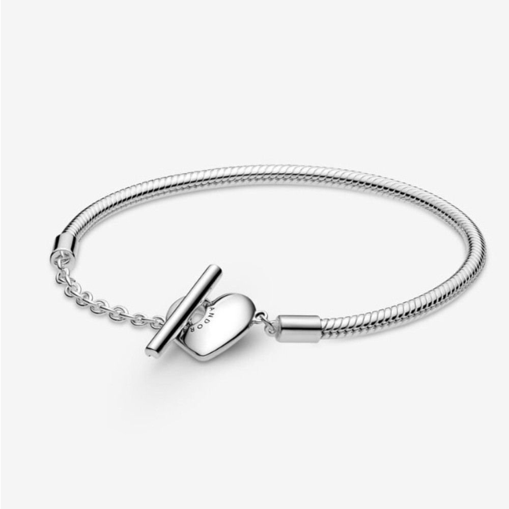 Pandora moments heart t-bar snake chain bracelet sterling silver